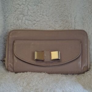 Chloe Taupe Leather Envelope Long Zip Around Wallet